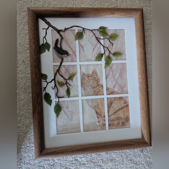 3/$45 Unusual Framed 11 X 14 Cat Watercolor Artwork - Picture 3 of 5